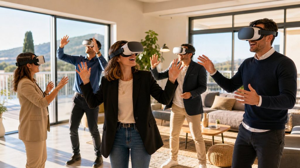 Participants en séminaire d'entreprise portant des casques VR Meta Quest 3 - Animation Réalité Virtuelle PACA