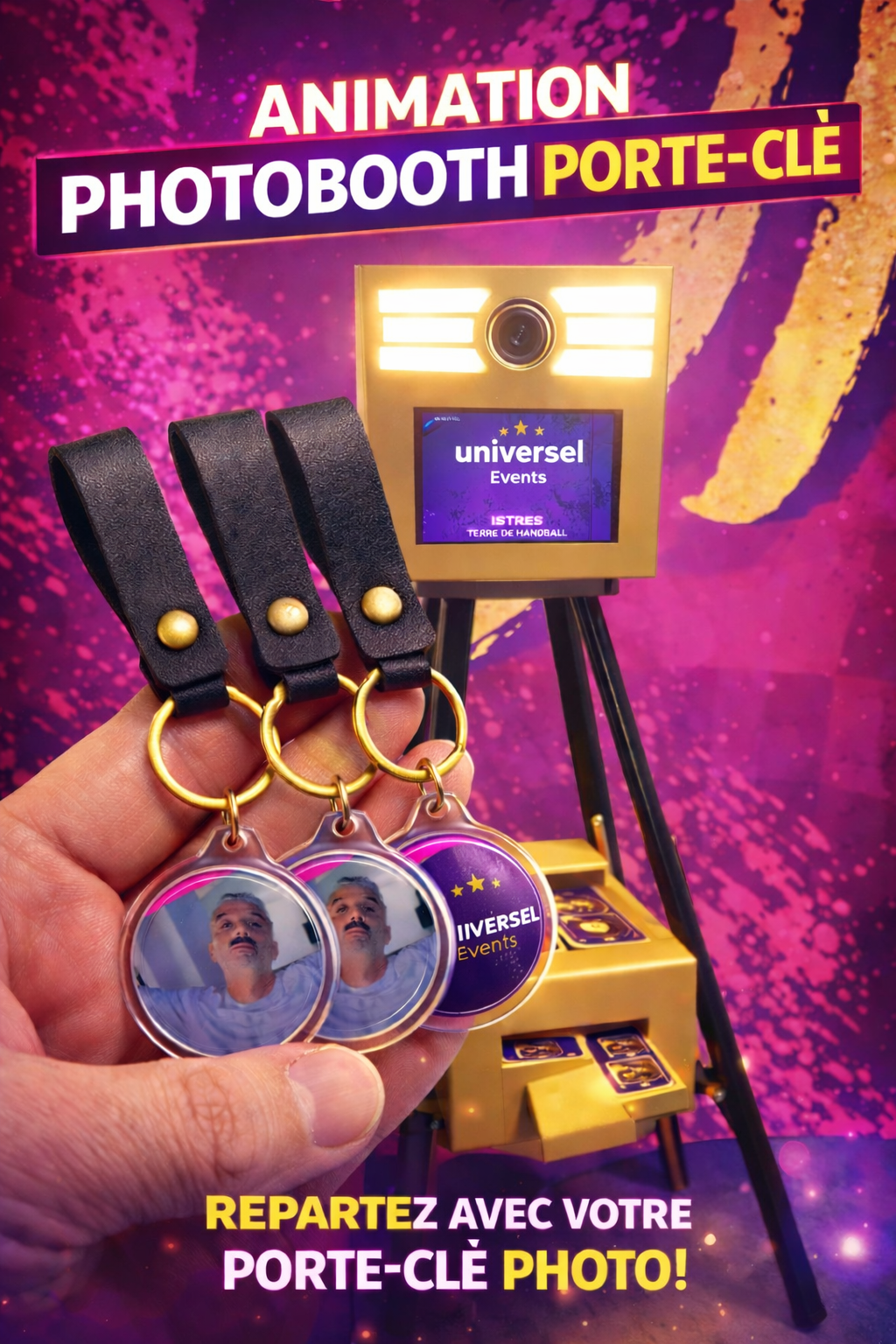 Photobooth avec porte-clés personnalisés à Universel Events